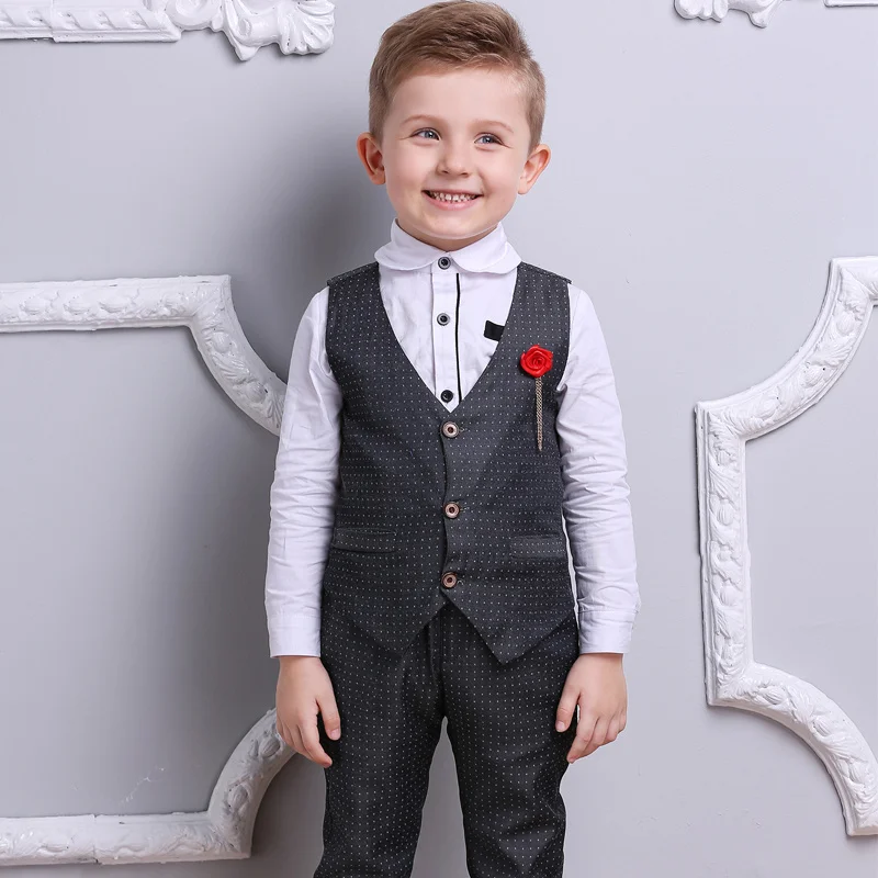 menino camisa + colete calças 3pcs roupas formais conjunto trajes