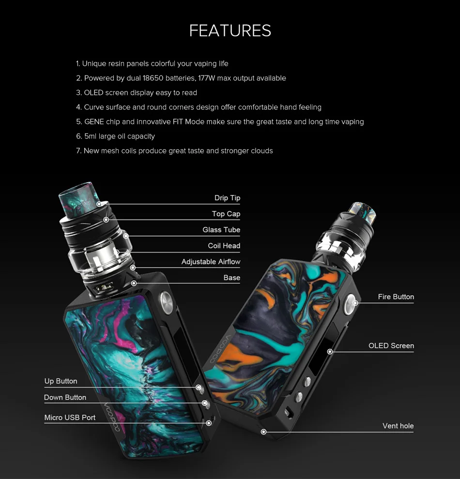 VOOPOO DRAG 2 Коробка мод 5 мл Uforce T2 Танк Uforce U2 N3 катушка 177 Вт максимальный выход Электронная сигарета против Voopoo Drag Mini