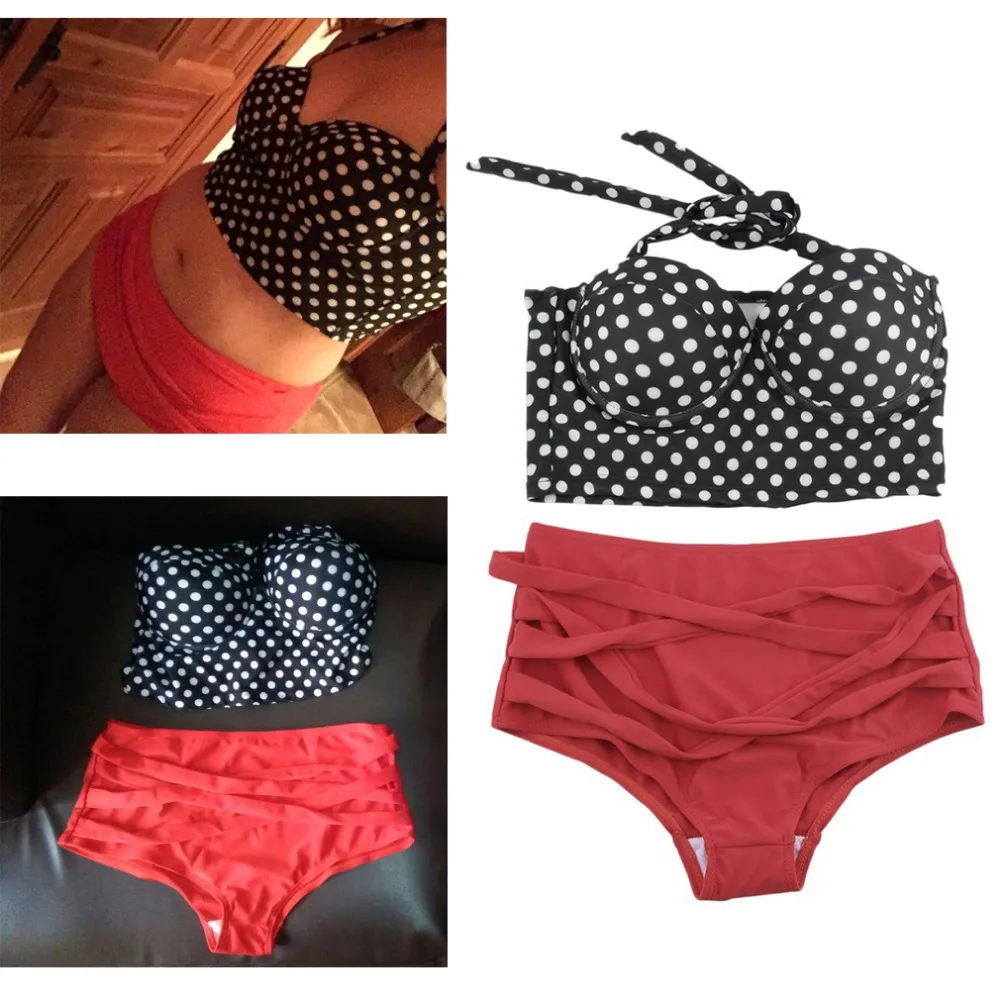 

New Women RETRO Pinup Rockabilly Dot Vintage Sexy High Waist Bikinis Set Swimsuit Swimwear Push Up Bathing Suit Beachwear Bikini