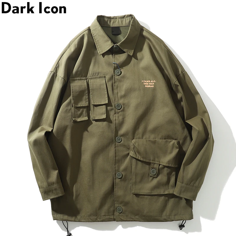 

Dark Icon Multiple Pockets Cargo Jacket Men Turn-down Collar Men's Jacket Oversized Jackets