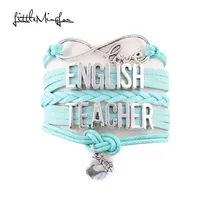 Бесконечная любовь английская Математика учительница женский браслет стоки серебро Шарм Кожа обернуть браслеты и браслеты для женщин ювелирные изделия