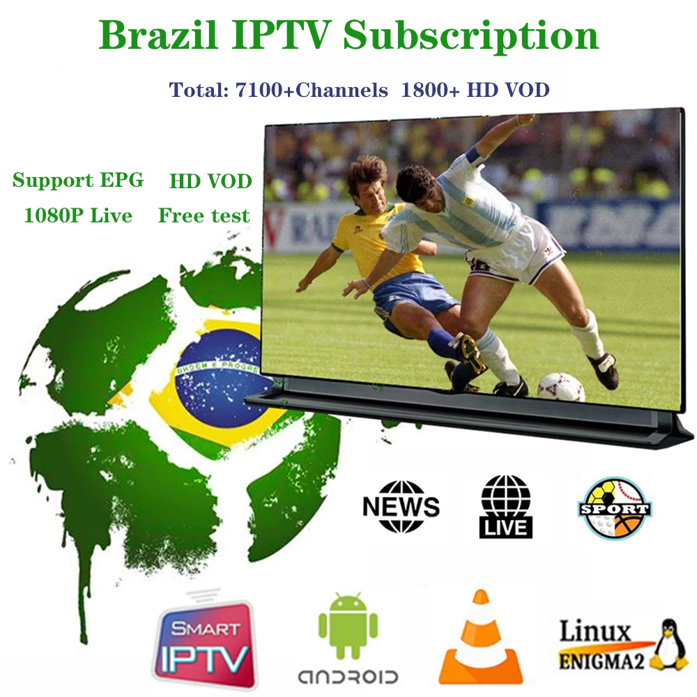 

Brazil IPTV M3U Subcription 7100 Channels 1800 VOD France Latin USA Canada Portugal Spain Support IPTV Box VLC Enigma2 Android