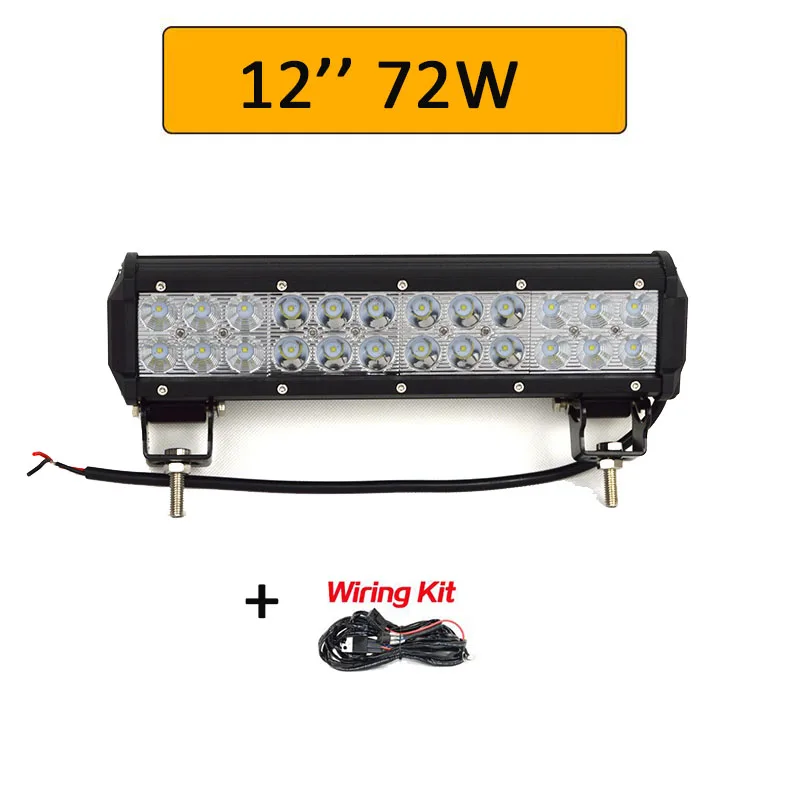 12in 72W wiring Auxtings 1" 22" 20 дюймов 12 в 24 В внедорожный светодиодный светильник, комбинированный точечный прожектор 2" 126 Вт светодиодный рабочий светильник для джипа автомобиля 4WD грузовика внедорожника ATV - Цвет: 12in 72W wiring