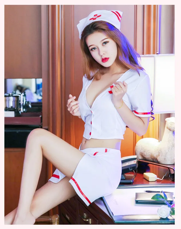 

Hot Erotic Nurse Sexy Uniform set Halloween Role Play Nurse Costumes set Top+ Hat + Skirt+underwear