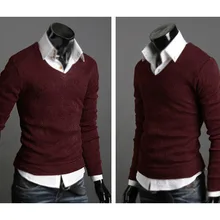 Повседневный приталенный вязаный пуловер с v-образным вырезом