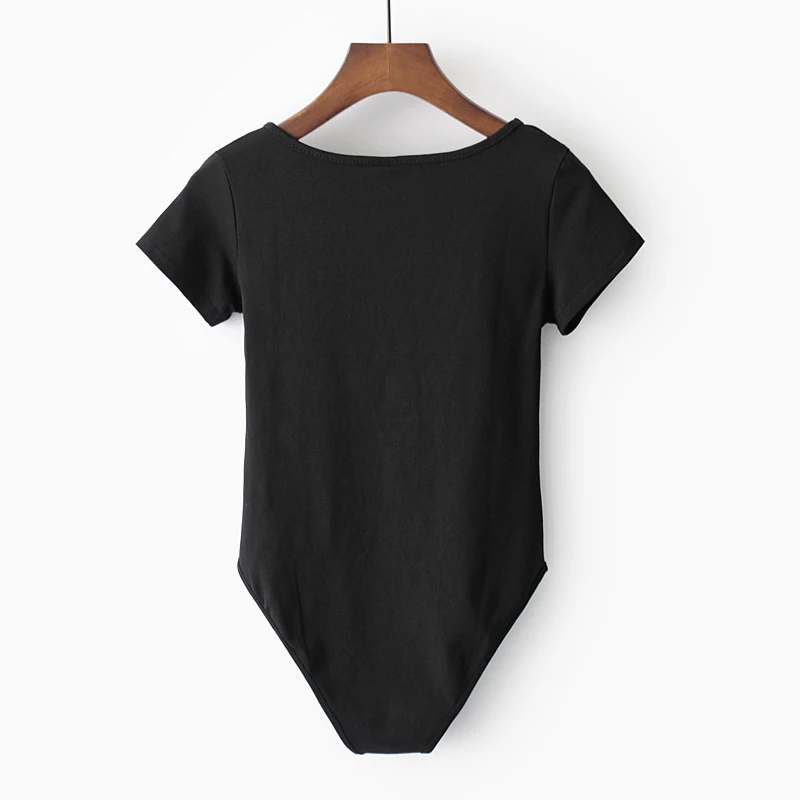Women Short Sleeve Bodysuit with Embroidery cherry