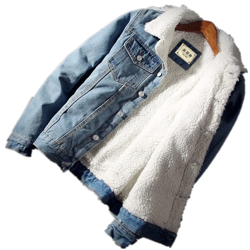

2019 new men denim jacket fashion plus velvet warm thick denim jacket winter men's wool lining thick denim jacket plus size 6XL