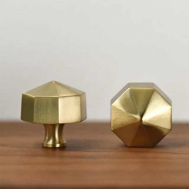 Gold Hexagon Handle Modern Furniture Knobs Solid Brass Modern Cupboard Closet