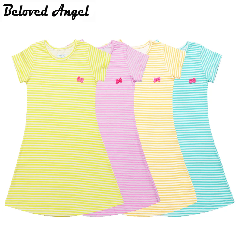 

Girls Dress 2018 European And American Style Children With Sleeve Stripe Printed Princess Dresses 1-13 Years Baby Kids Dress
