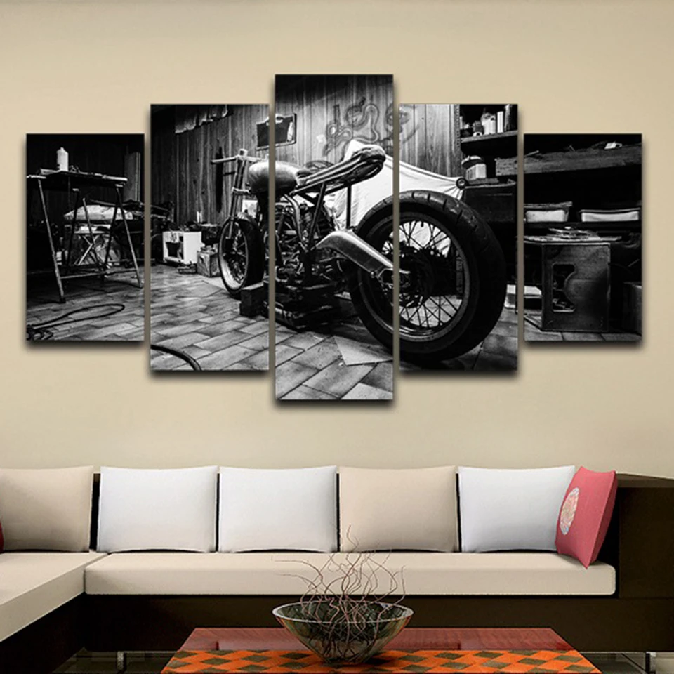 

Wall Art Modular Pictures 5 Pieces Canvas Printed Retro Motorcycle Poster Home Decoration Modern Painting For Living Room Framed