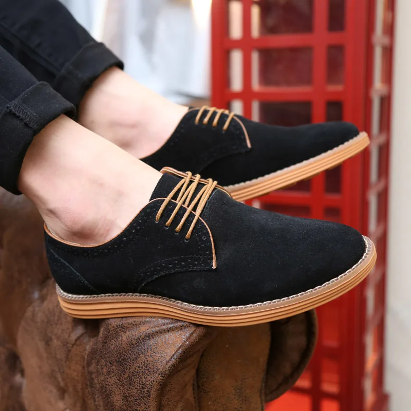 

Men'S Casual Shoes Scrub Suede Genuine Leather Solid Brogue Shoes Man Lace-Up Asakuchi Breathable Rubber Flat Heel Shoes Size 47