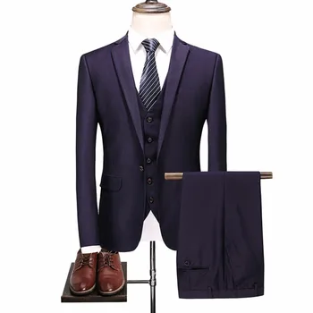 

High-end atmosphere business casual solid color lapel blazers 3 piece set / exquisite wedding party suits (suit + vest + pants)