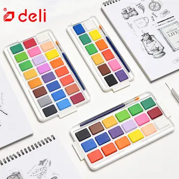 

Deli 12/18/24Colors/set Solid Paints Finger Art Solid Water Color Paints with 1 Bursh School Artist Drawing Painting Supplies