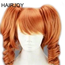 HAIRJOY 45cm de longitud media naranja Cosplay resistente al calor peluca disfraz pelucas de pelo sintético para fiestas 2 Clip en cola de caballo 7 colores