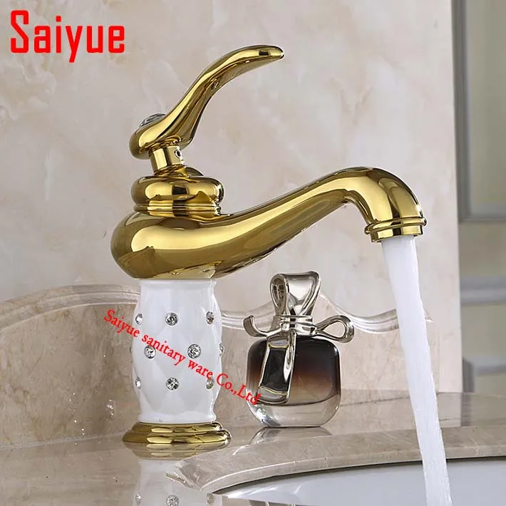 

bathroom basin gold sink faucet ,Brass with Diamond/crystal body tap New Luxury Single Handle hot and cold tap