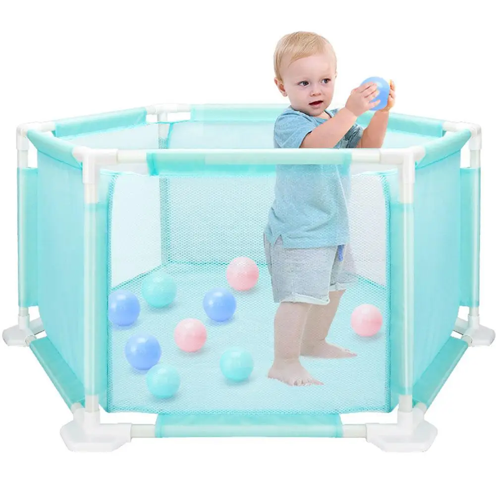 Детский шестигранный манеж, игрушки, палатка, прочный игровой бассейн, моющийся бассейн с океанским шариком, набор для малышей - Color: Blue