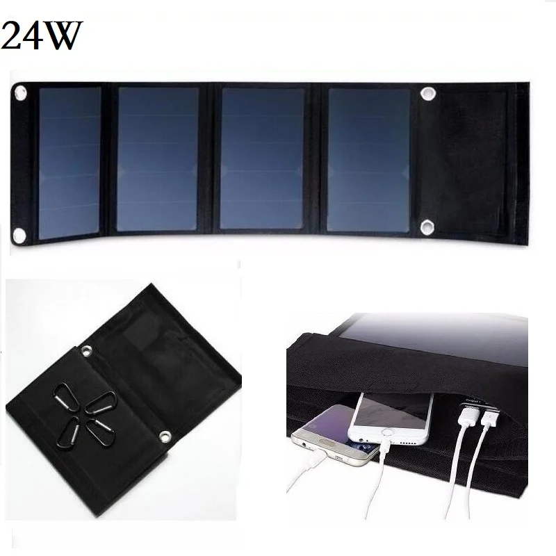 

BUHESHUI Solar Charger 24W Solar Panel Dual USB Port Waterproof Foldable Solar Cells for Smartphones Tablets Camping Travel