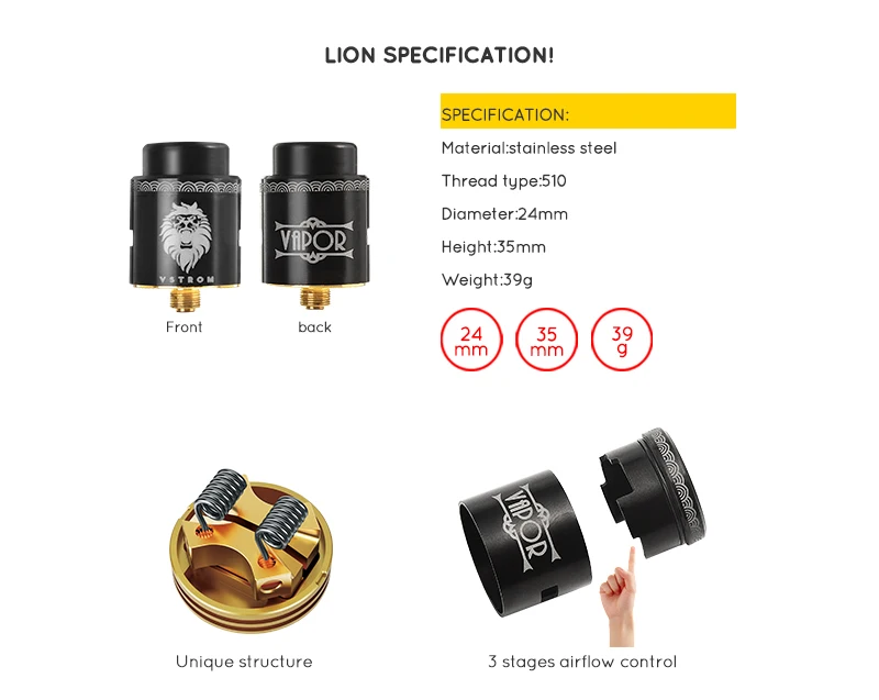 Vapor Storm Electronic Cigarette ECO Bypass Mod Max 90W 510 Lion RDA 3 Stage Airflow Control/Hawk Tank Box Mod Vape Support RDTA