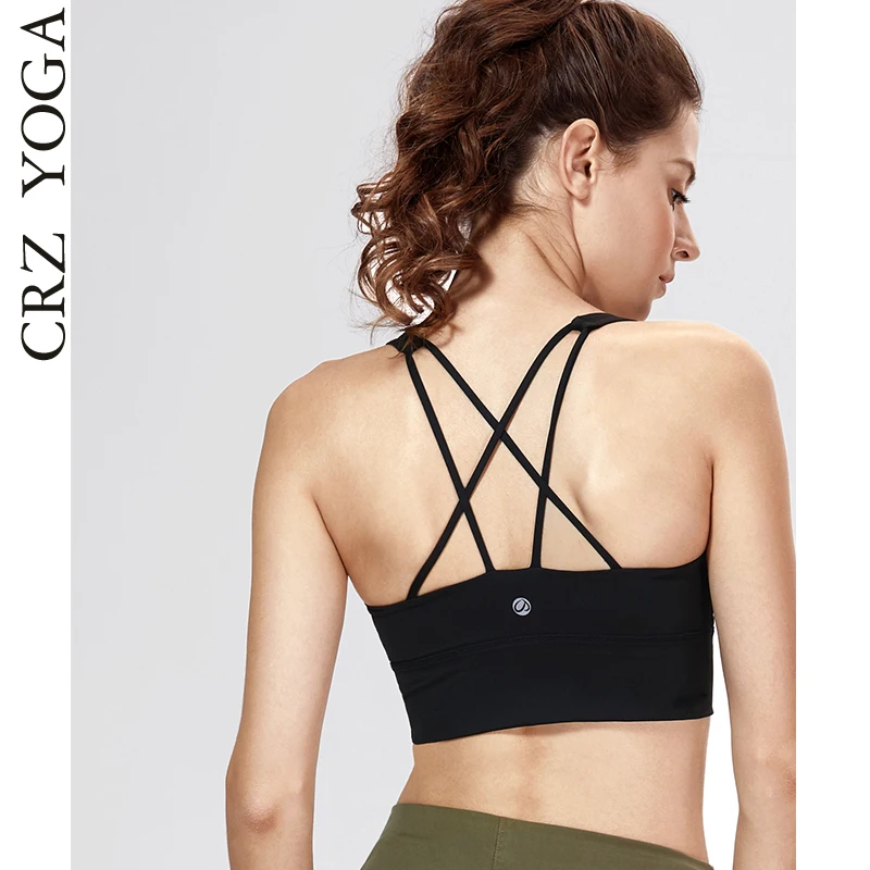 

CRZ YOGA Women's Cross Back Wirefree Removable Cups Longline Yoga Sports Bra