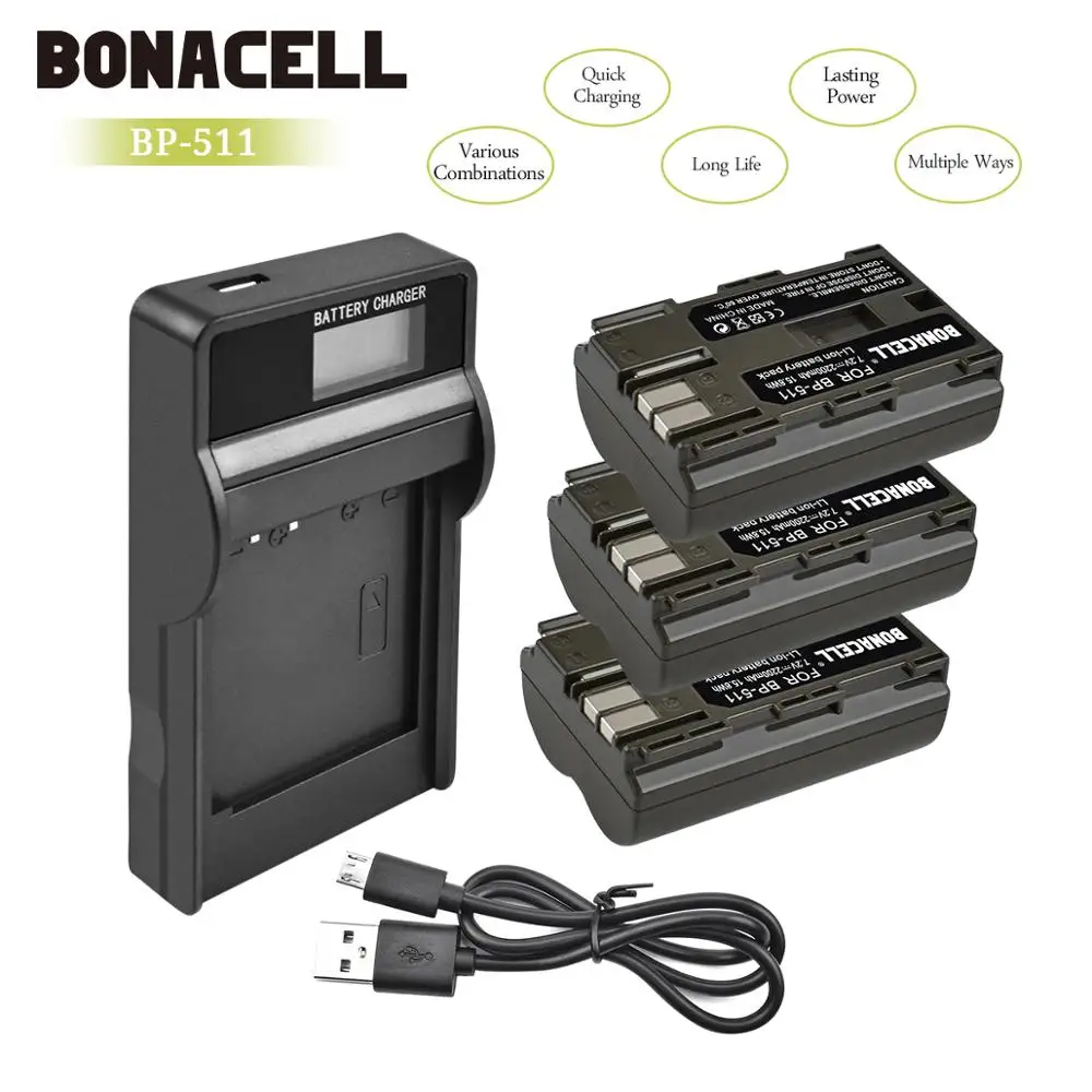 Аккумулятор bonacel 7 2 V 2200mAh аккумулятор + зарядное устройство для Canon EOS 40D 300D 5D 20D 30D 50D