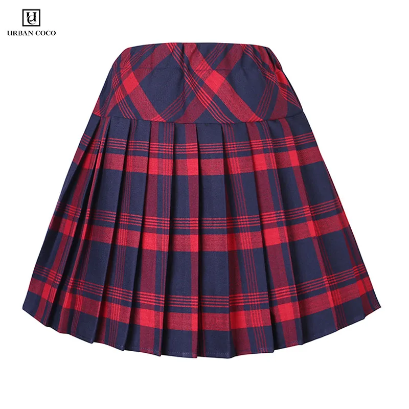 Urban CoCo Женская плиссированная юбка в шотландскую клетку с эластичной талией, школьная форма, высокая талия, трапециевидная клетчатая юбка