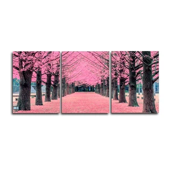 

Modern 3 Panel Abstract Wall Artwork Pink Trees Paint Decorative Canvas Oil Painting For Living Room Bedroom Home Decor No Frame