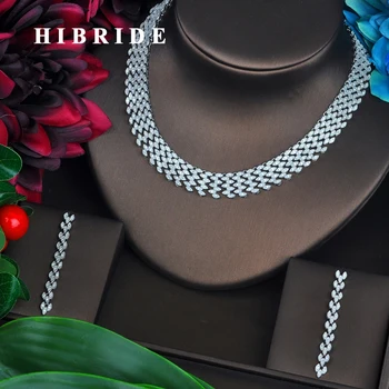 

HIBRIDE Luxury Clear Micro Cubic Zirconia Pave Jewelry Sets For Women Bride Necklace Set Wedding Accessories Wholesale N-445