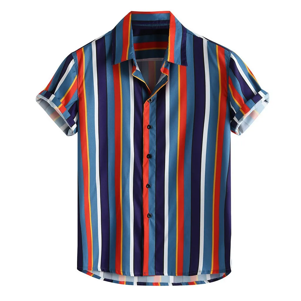 

Womail 2019 New Arrival Fashion Summer Shirts Men's Breathable Stripe Summer Short Sleeve Loose Buttons Casual Shirt Blouse