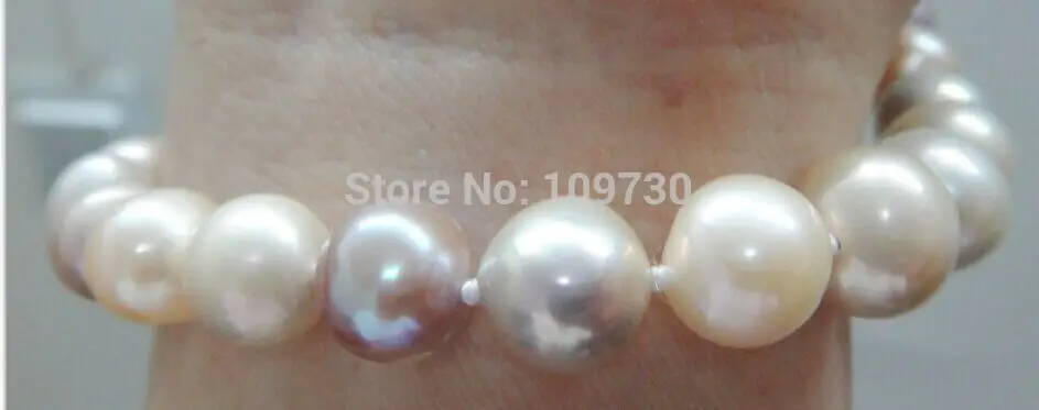 

001473 HUGE NATURAL 7.5"11-12MM SOUTH SEA GENUINE WHITE GOLD PINK MULTIC PEARL BRACELET