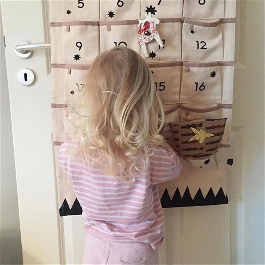 INS الشمال نمط تقويم حقيبة التخزين 24 جيوب الجدار شنقا أبجدية قماش أكياس الأطفال غرفة المنظم ديكور المنزل