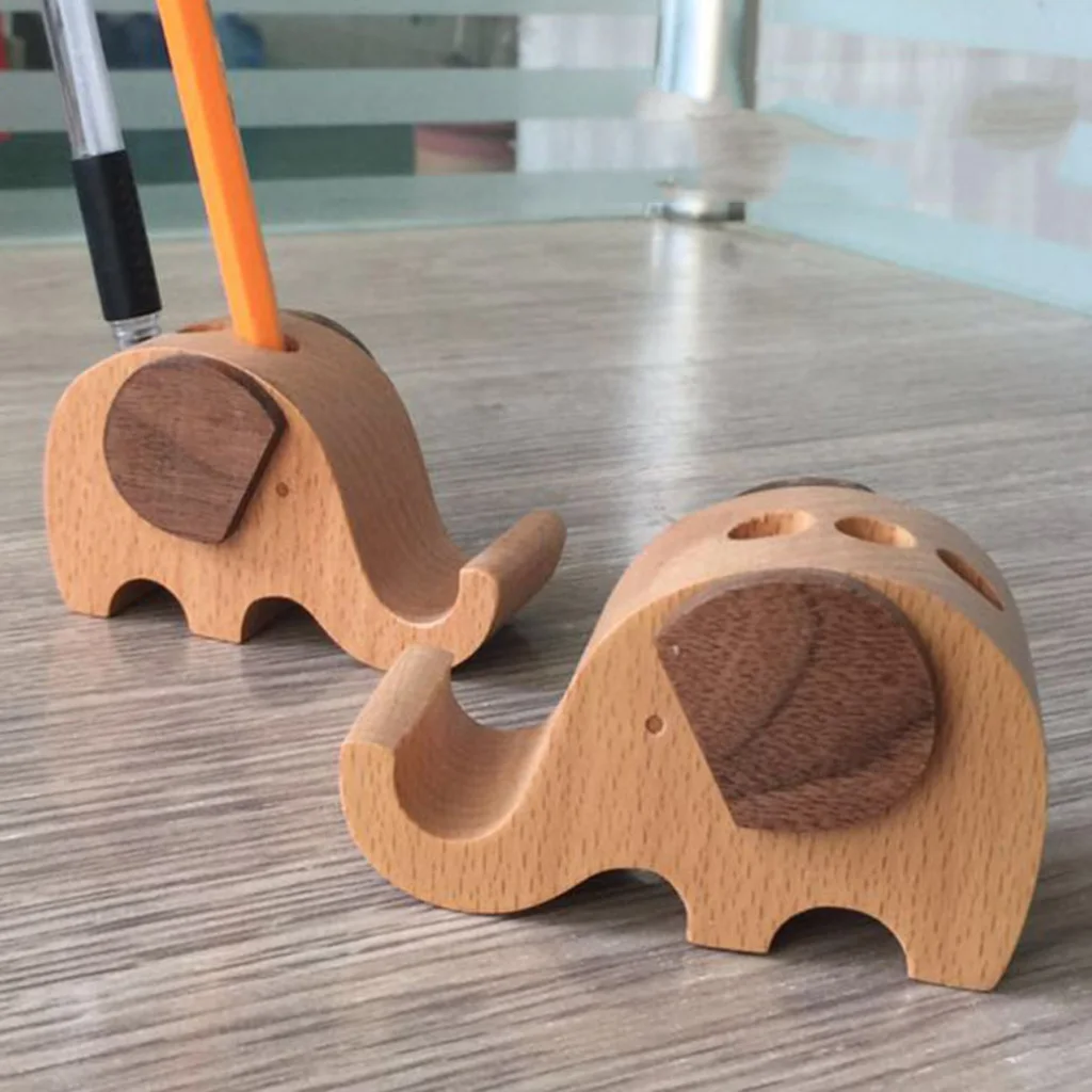 Solid Wood Animal Mobile Phone Holder Car Home Mount Cradle Desk Stand for Mobile Cellphone Laptop, Switch/Deer/Dog/Boy/Elephant