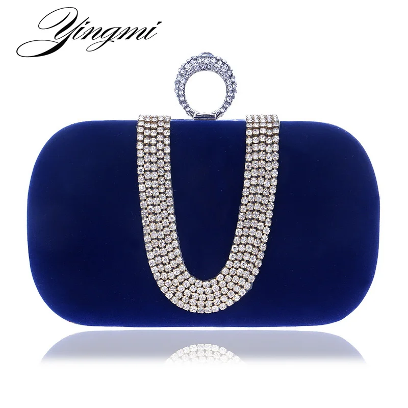 Bolsa de Casamento Bolsa de Diamantes Anel de Dedo Bolsas de Ombro Bolsa de Noite de Cristal Yingmi Velet Strass Noite Cadeia
