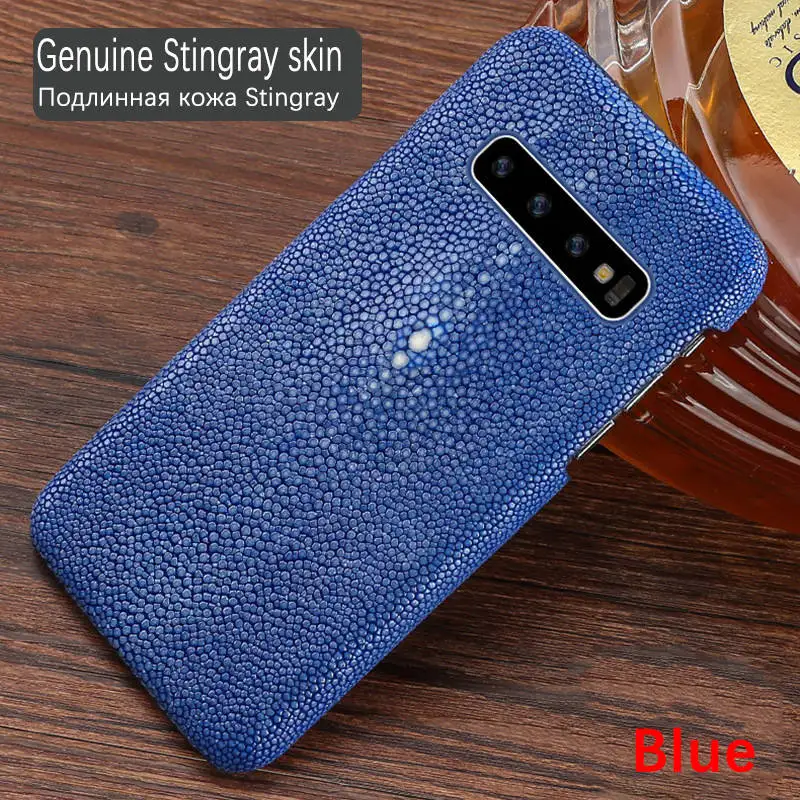 Чехол ручной работы из натуральной кожи ската для samsung S10 Plus Lite S10 Note 9 8 S9, роскошный кожаный чехол для Galaxy S8 Plus+ E s - Цвет: Blue