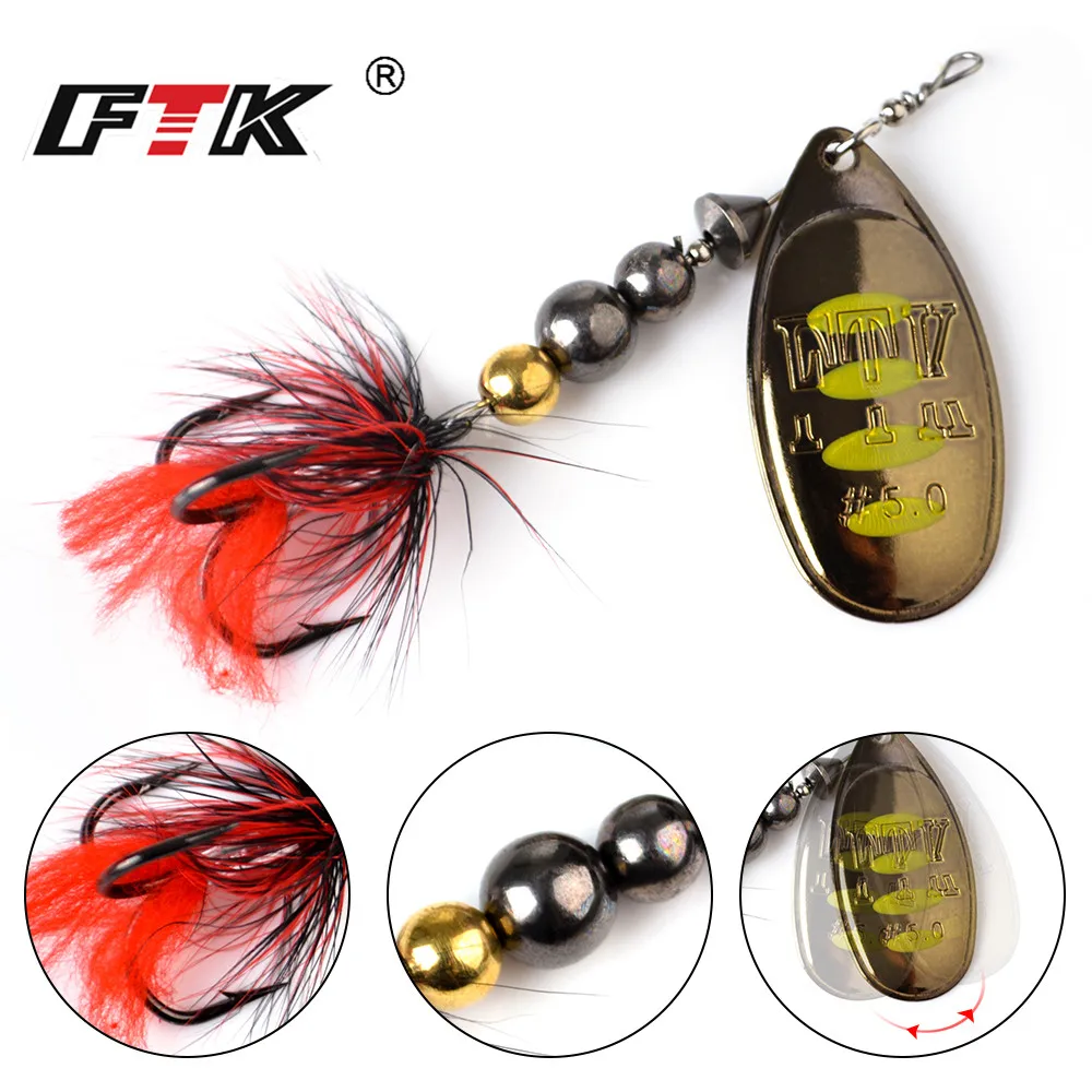 

FTK Spinner Bait Metal 1pc 8 Types 12g/18g Size4#/5# Wobblers Spoon Bait For Fish in the form of a perch with feather hooks