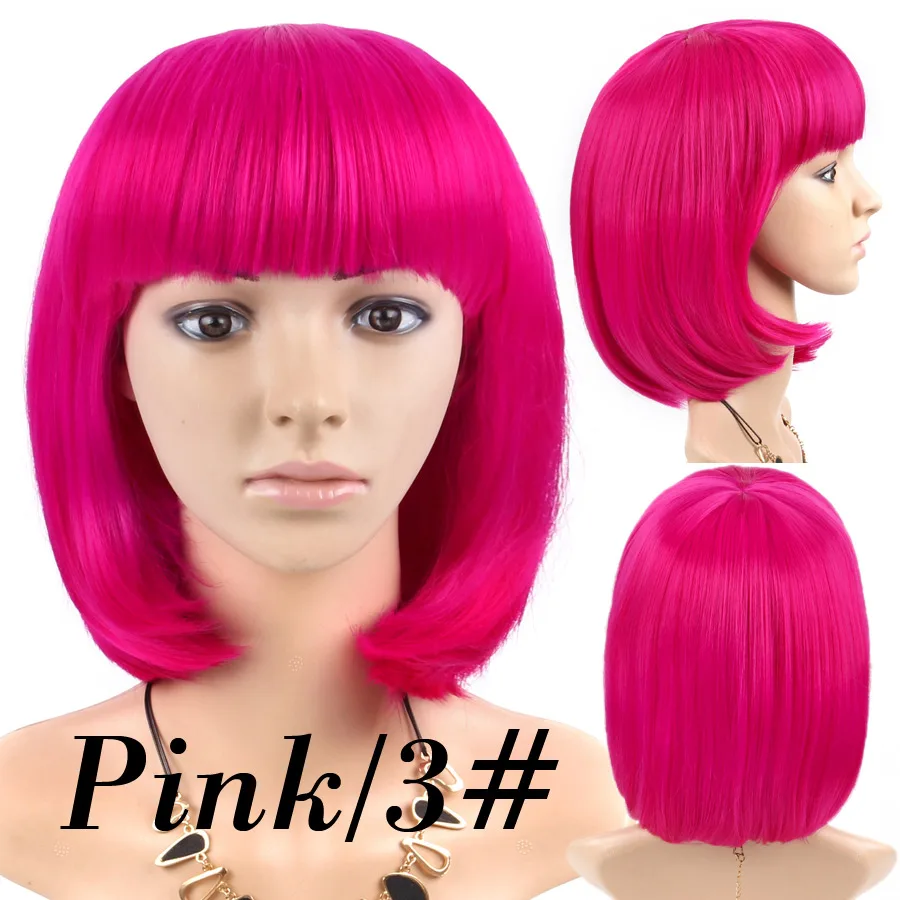 Alileader Ombre Короткие прямые волосы парики женский Боб Стиль парик косплей термостойкий синтетический коричневый блондин синий розовый черный парик - Цвет: Pink-3