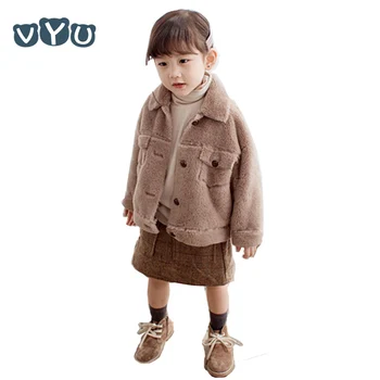 

2018 New Kids Jackets Baby Girls Fashion Cardigan Faux Fur Coats Children Turn Down Collar Thicken Warm Outwear Jackets 2~8Y