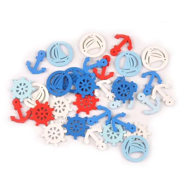 

Blue Anchor/ship/rudder Pattern Wood Decoration For Home Drop Hanging DIY Crafts Scrapbooking Embellishments 50pcs 20-35mm M1993