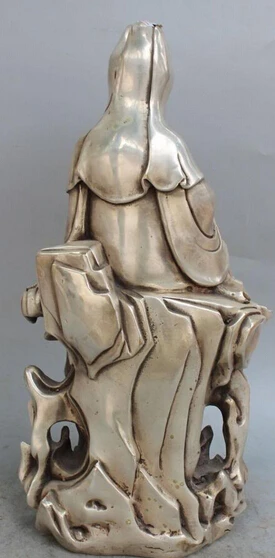 

15" Chinese Silver Kwan-yin Guanyin Vase On Hill Words Shakyamuni Buddha Statue R0709 Discount 35%