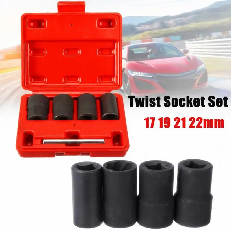

5Pcs/set Twist Socket Kit 1/2" Drive Wheel Lock Lug Nut Remover Removal Tool 17/19/21/22mm