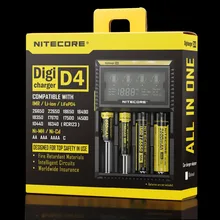 Original Nitecore D4 Intelligent Digi Smart Charger with LCD Display for 14500,16340 (RCR123),18650,22650,26650,AA,AAA Battery