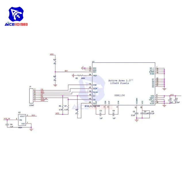 2 Display OLED SSH1106 1.3 Pollici 128x64 Per Arduino - Bianco, Interfaccia SPI, Basso Consumo