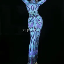 Новое голубое фиолетовое платье со стразами, женский день рождения, празднование, вечернее платье, одежда для вечеринок, женское длинное платье певицы