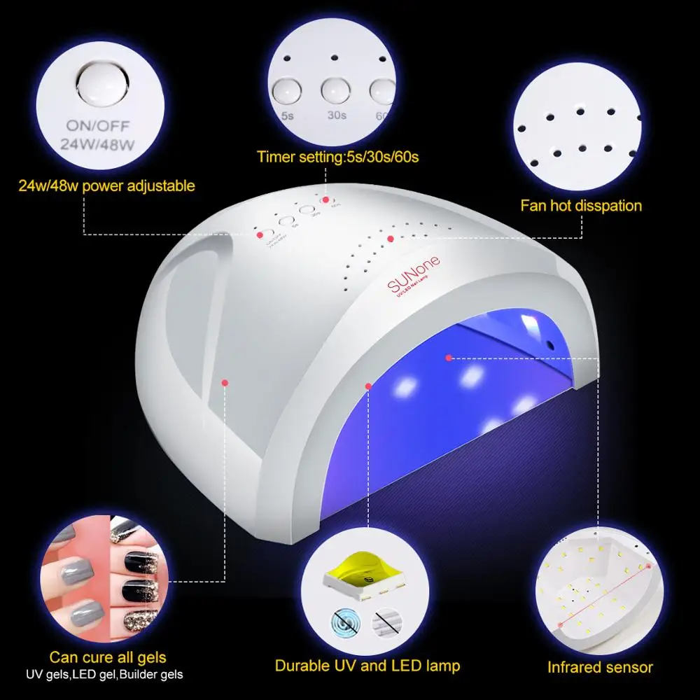 48W SUNONE UV LED Nail Lamp Curing Lights Professional Nail Dryer Drying UV Gel Polish Nail Art Pedicure Machine Manicure Tool