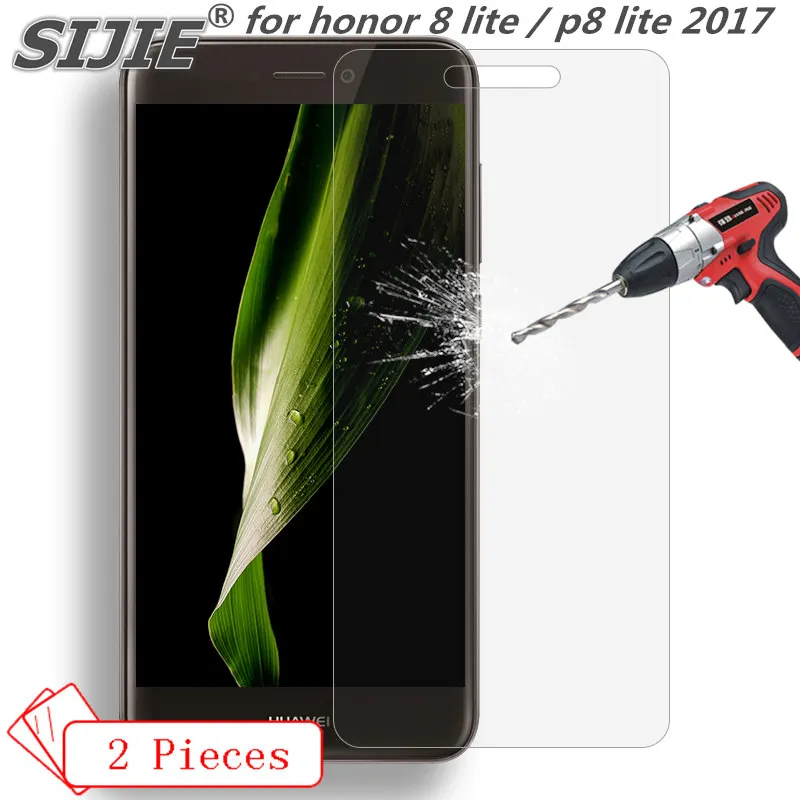 

SIJIE 2PCS Tempered Glass For HUAWEI honor 8 lite PRA-AL00X save cover p8 lite 2017 Screen Protector protective 5.2 inch gift