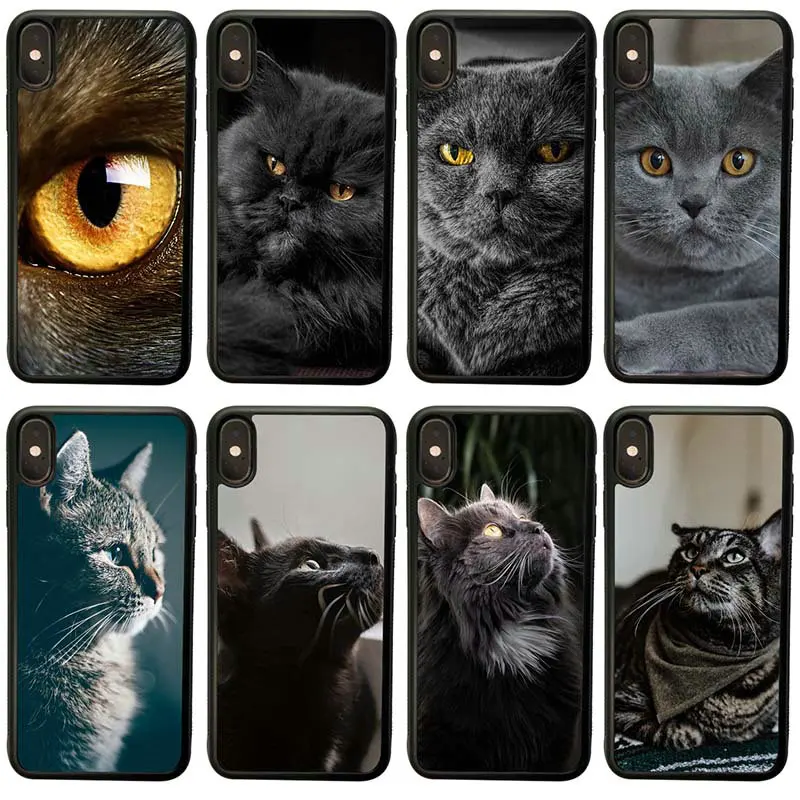 Cell Phone Case Hard Plastic Cover Shell for iphone 4 4S 5 5S SE 6 6S 8 7 Plus X XR XS Max Cases Cute Black Cat Animal