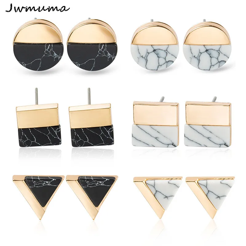 

2019 New Fashion Retro Geometric Women's Earrings Individuality Square Marble Metal Stud Earrings for Women Jewelry Party Gift