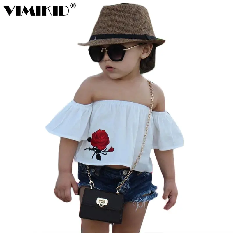 VIMIKID 2018 новые летние комплекты одежды Детская футболка с открытыми плечами и