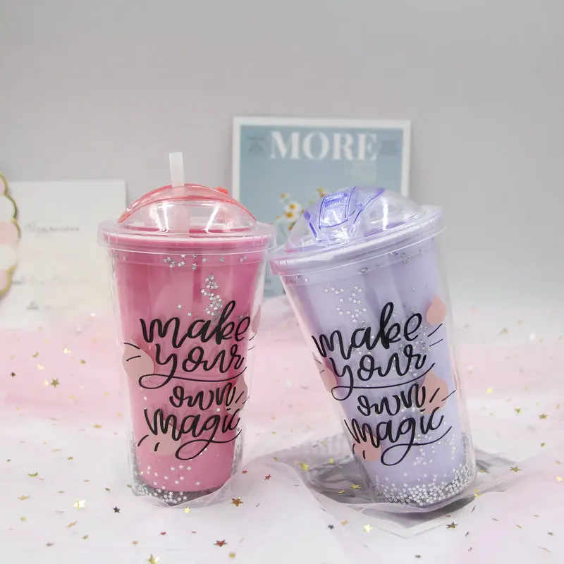 

Straw Mugs Creative BPA Free Plastic Coffee Cups Water Bottle Travel Portable Tea Milk Insulated Cute Mug Lovely Drinkware 450ML