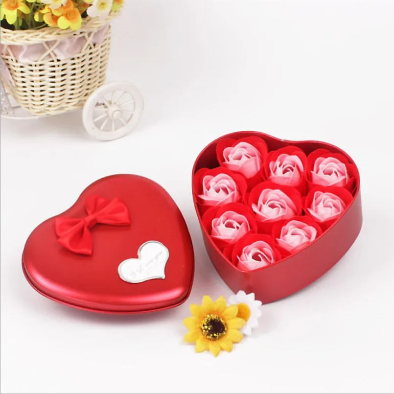 

New Party Favors 9pcs/box Rose Soap Flower Iron Boxes Simulation Soap Flower Wedding Gifts For Guests Christmas Gifts Bridesmaid
