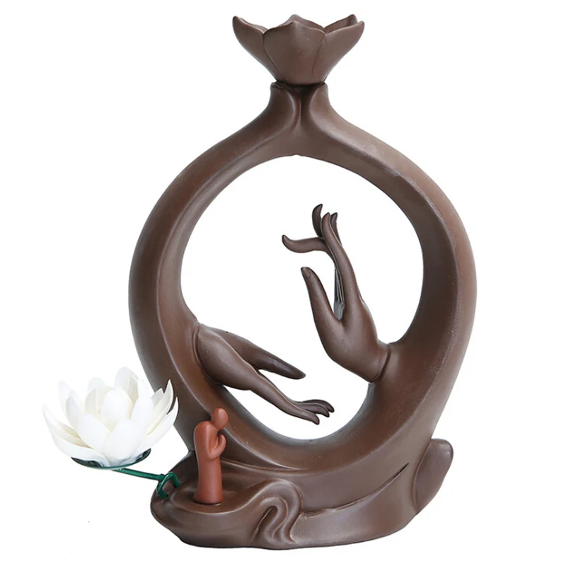 

Lotus Incense Indoor Incense Tea Ceremony Burner Backflow Incense Cones Stick Holder Creative Home Ornament Bergamot Heart M17